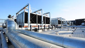 Water cooling pipes on a data center roof