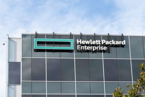 Hewlett Packard Enterprise logo and sign at the company's headquarters in San Jose, California