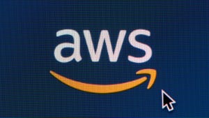 AWS logo on a digital screen