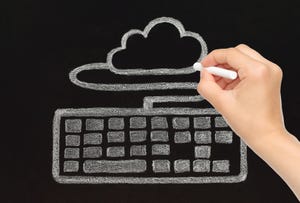 Chalk drawing of keyboard connected to cloud.