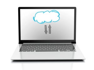 drawing business and 3d laptop. Cloud computing concept. Isolated on white background