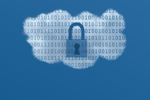 cloud with binary code and padlock