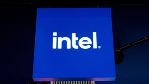 Intel logo on a blue background