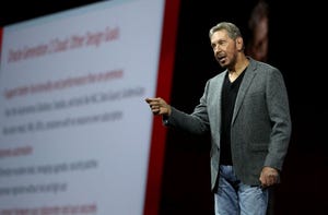 Oracle co-founder and Chairman Larry Ellison delivers a keynote address during the Oracle OpenWorld conference on October 22, 2018 in San Francisco.