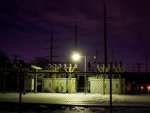 An Oncor power substation is surrounded by snow in Waco, Texas, on February 18, 2021.