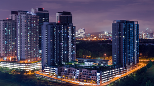 Evening skyline of Cyberjaya, a primary data center location in the Malaysia.